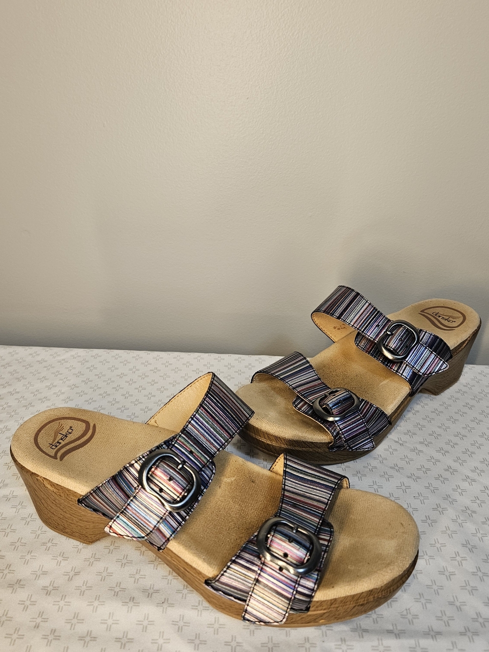 Dansko Women Striped Leather Slide Wedge Sandals Buckle /US 8.5 or EU 39